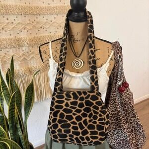 Vintage Y2K 2000s Animal Print Giraffe Faux Fur Shoulder Bag Handbag purse